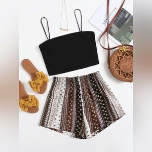 Shein Curve Shirred Waist Graphic 1XL Shorts